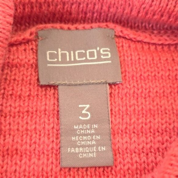 Chico’s 3 Women’s Size Large Coral Pink Knit Cowl Neck Sweater Long Sleeves - Picture 3 of 13